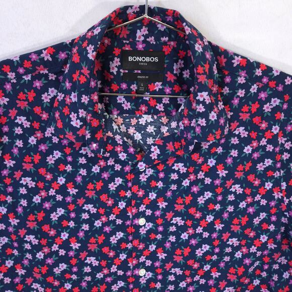Bonobos Shirt Mens L Navy Multi Floral Riviera Athletic Fit Stretch Short Sleeve - Picture 3 of 9